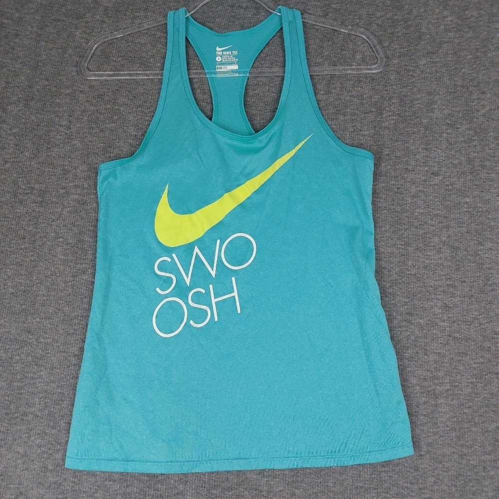 NIKE THE NIKE TEE WOMENS TEAL BLUE ATHLETIC CUT RACERBACK TANK TOP SIZE SMALL